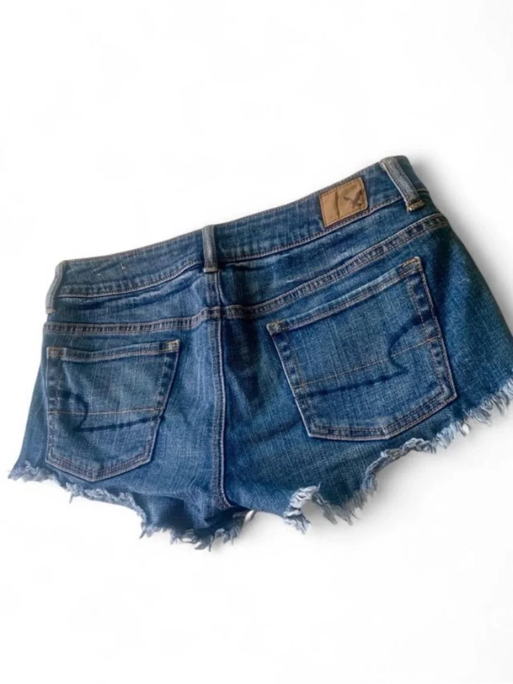 American Eagle y2k  Blue Denim Shorts with Pink Floral Embroidery casual western